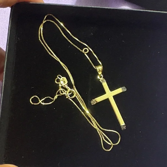 14k gold real gold 18inch Elegant Gold Cross Pendant Necklace